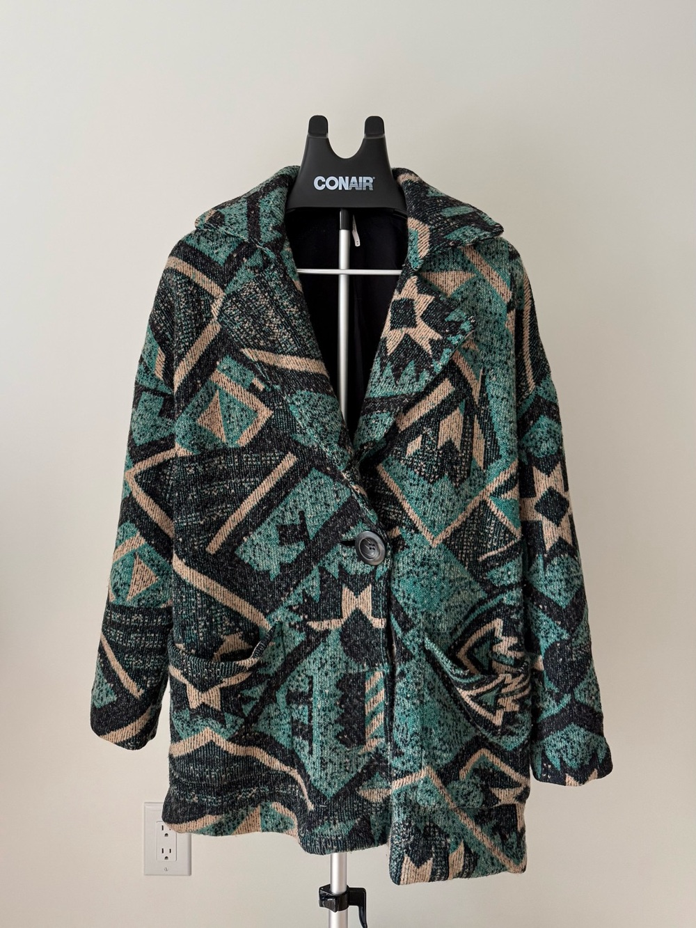 Free People oversized Jacquard Band Jacket Green & Black Medium